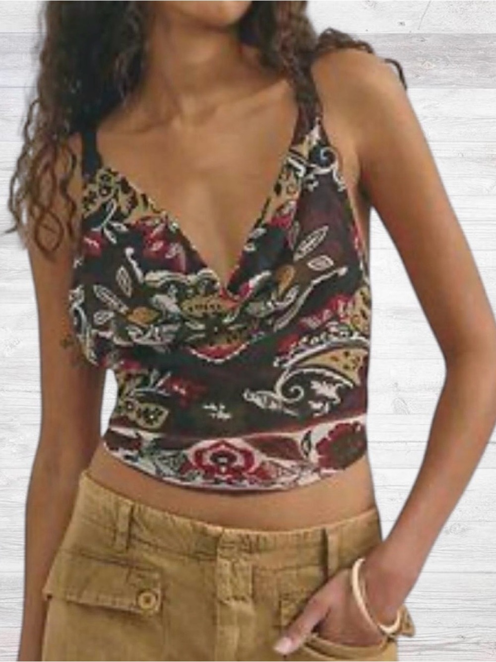 Free People Black Paisley Cowl Neck Camisole
